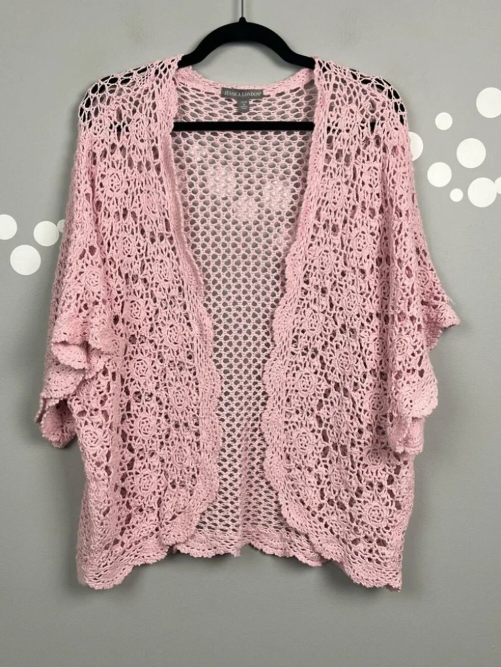 Vintage Jessica London Crochet Cardigan Size 1X Open Front Lace Boho